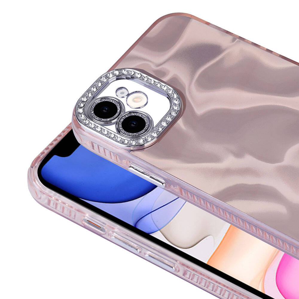 Apple iPhone 11 Kılıf Airbagli Parlak Taş Detay Tasarımlı Zore Esila Kapak Pembe