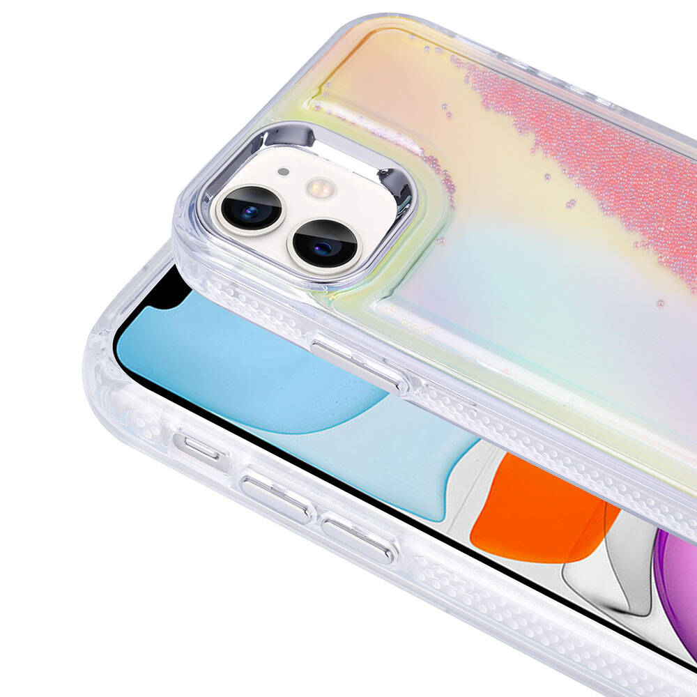 Apple iPhone 11 Kılıf Airbagli Renkli Arka Yüzey Boncuk Tasarımlı Zore Kumul Kapak Mor