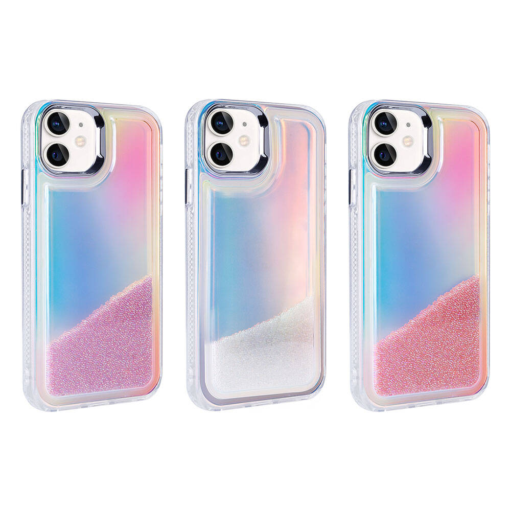 Apple iPhone 11 Kılıf Airbagli Renkli Arka Yüzey Boncuk Tasarımlı Zore Kumul Kapak Pembe