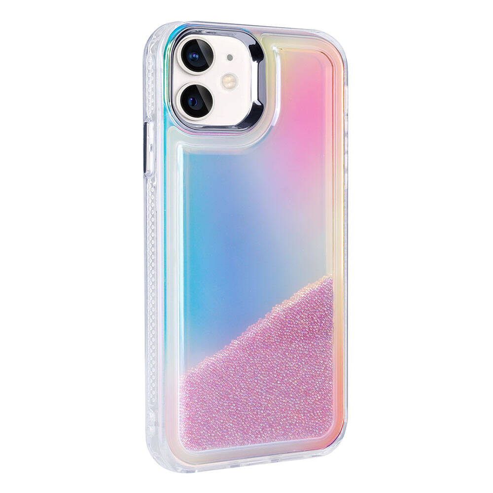 Apple iPhone 11 Kılıf Airbagli Renkli Arka Yüzey Boncuk Tasarımlı Zore Kumul Kapak Pembe