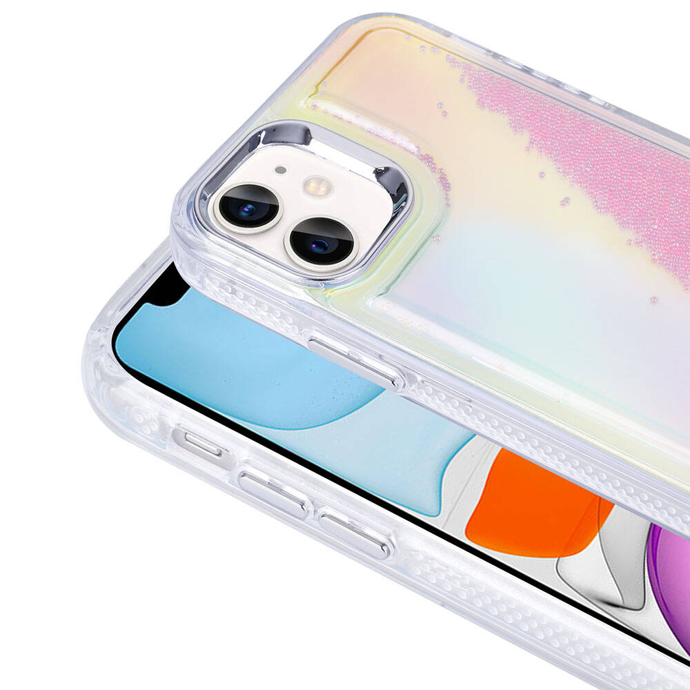 Apple iPhone 11 Kılıf Airbagli Renkli Arka Yüzey Boncuk Tasarımlı Zore Kumul Kapak Şeffaf