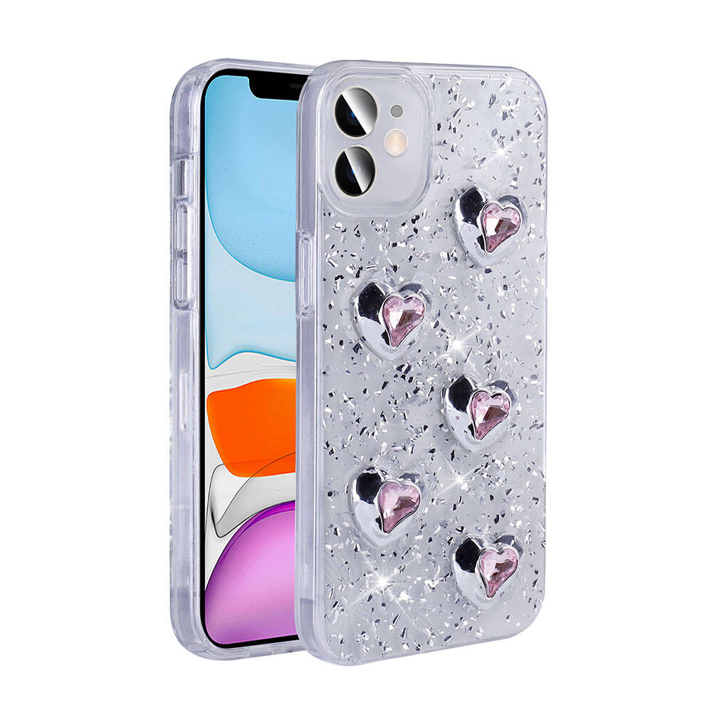 Apple iPhone 11 Kılıf Airbagli Simli Arka Yüzey Zore Işıltı Silikon Kapak Pembe