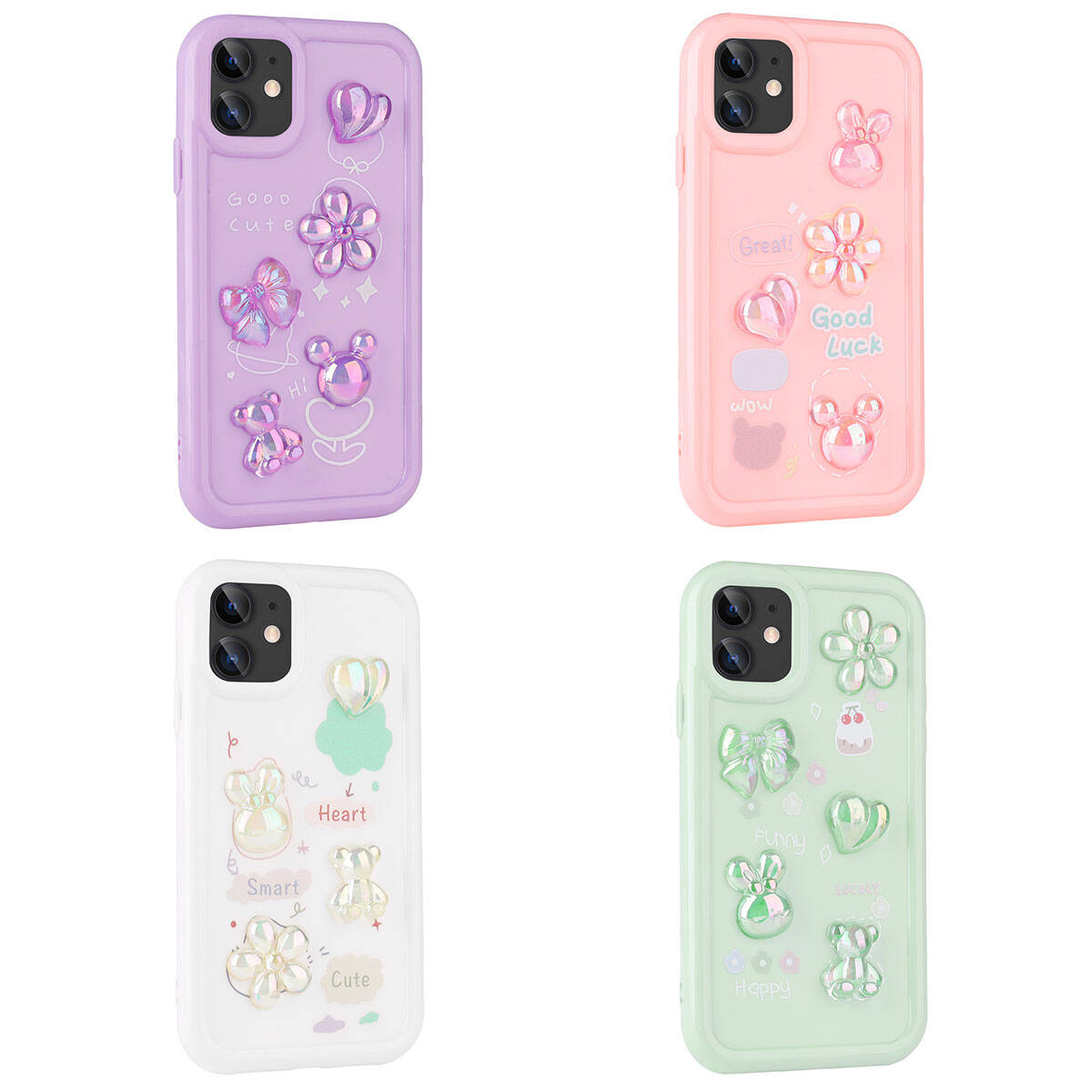 Apple iPhone 11 Kılıf Kabartma Figürlü Parlak Zore Toys Silikon Kapak Mor