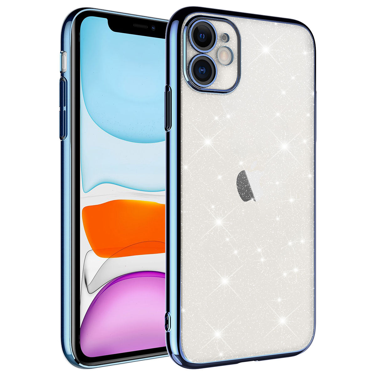 Apple iPhone 11 Kılıf Kamera Korumalı Renkli Çerçeveli Simli Zore Garage Kapak Mavi
