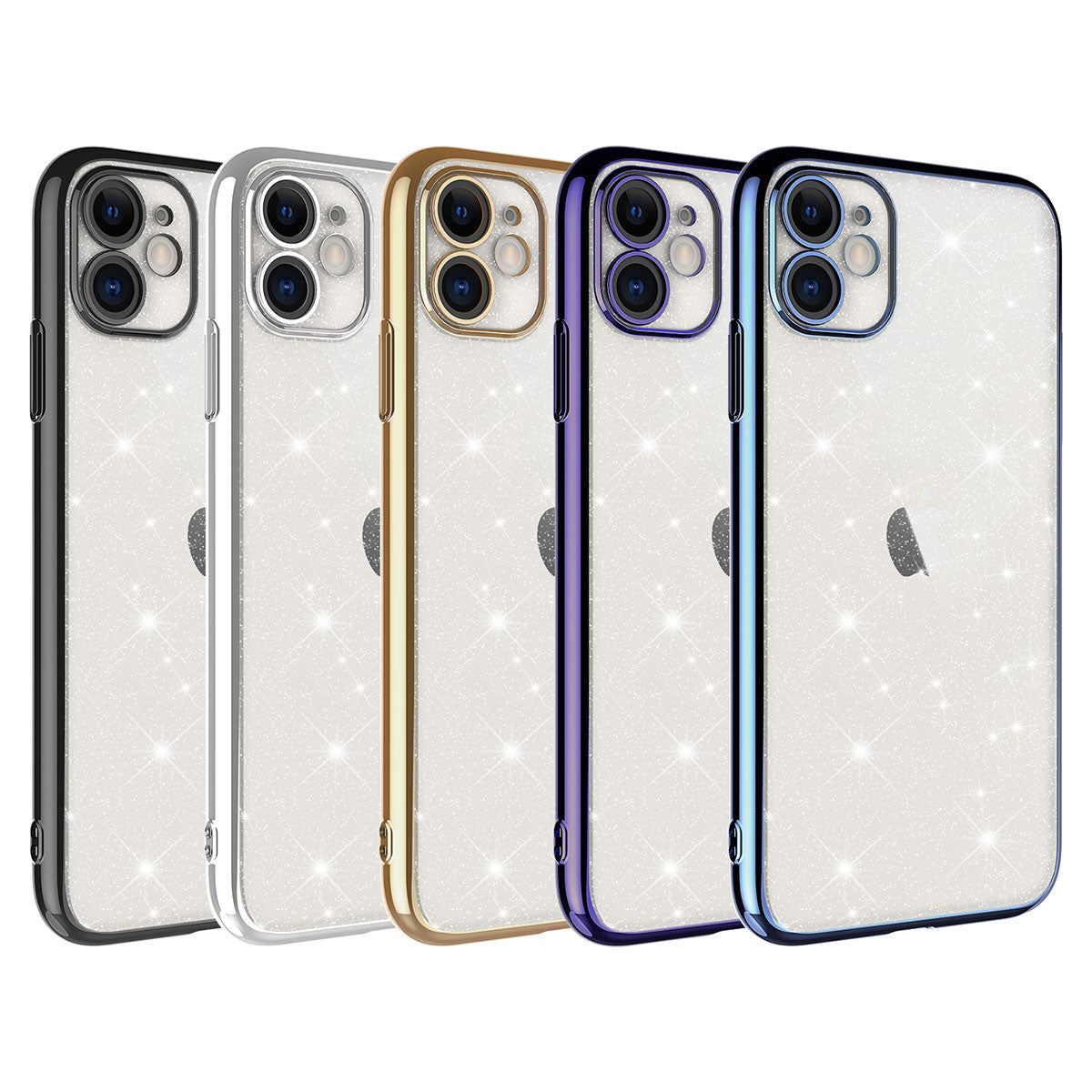 Apple iPhone 11 Kılıf Kamera Korumalı Renkli Çerçeveli Simli Zore Garage Kapak Mavi