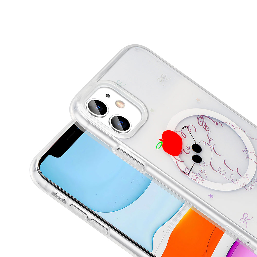 Apple iPhone 11 Kılıf M-Safe Şarj Özellikli Şeffaf Zore Folk Sert Kapak Sevimli Köpek
