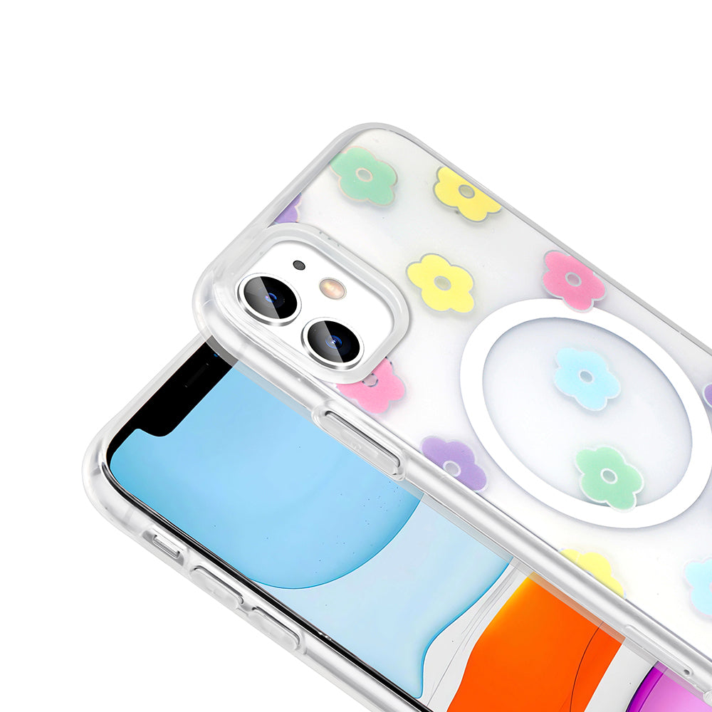Apple iPhone 11 Kılıf M-Safe Şarj Özellikli Şeffaf Zore Folk Sert Kapak Çilek