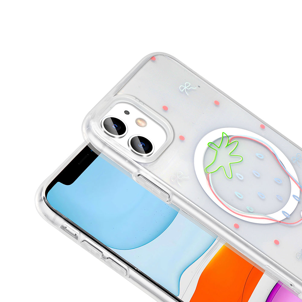 Apple iPhone 11 Kılıf M-Safe Şarj Özellikli Şeffaf Zore Folk Sert Kapak Sevimli Köpek