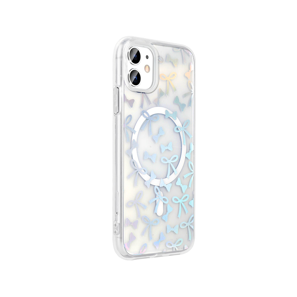 Apple iPhone 11 Kılıf M-Safe Şarj Özellikli Şeffaf Zore Folk Sert Kapak Çilek