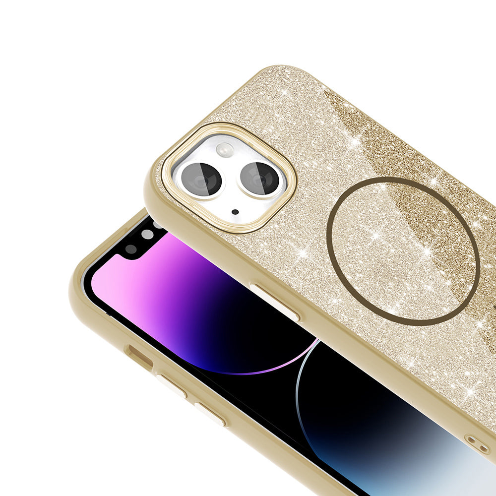 Apple iPhone 11 Kılıf Magsafe Şarj Özellikli Parlayan Simli Zore Okso Kapak Siyah