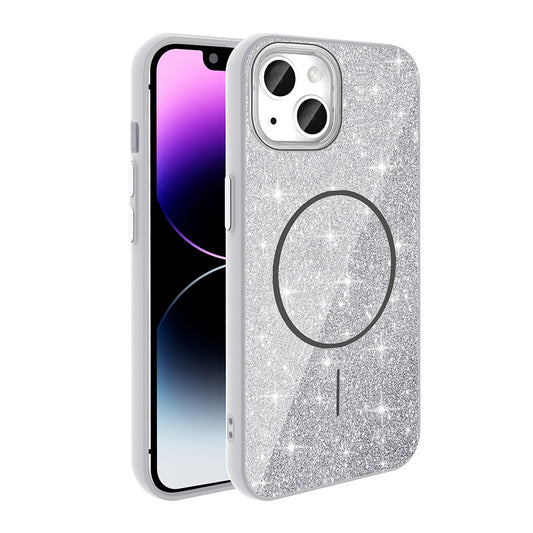 Apple iPhone 11 Kılıf Magsafe Şarj Özellikli Parlayan Simli Zore Okso Kapak Beyaz