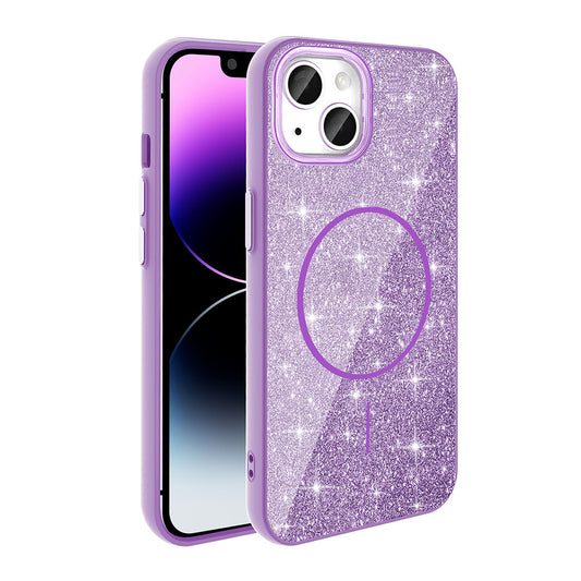 Apple iPhone 11 Kılıf Magsafe Şarj Özellikli Parlayan Simli Zore Okso Kapak Derin Mor