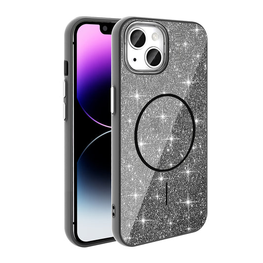 Apple iPhone 11 Kılıf Magsafe Şarj Özellikli Parlayan Simli Zore Okso Kapak Siyah