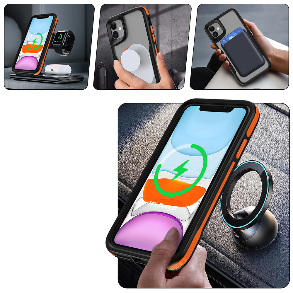 Apple iPhone 11 Kılıf Magsafe Şarj Özellikli Renkli Kenar Airbag Şeritli Zore Lamer Kapak Turuncu
