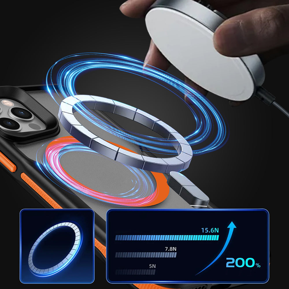 Apple iPhone 11 Kılıf Magsafe Şarj Özellikli Renkli Kenar Airbag Şeritli Zore Lamer Kapak Turuncu