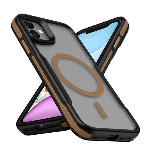 Apple iPhone 11 Kılıf Magsafe Şarj Özellikli Renkli Kenar Airbag Şeritli Zore Lamer Kapak Titanyum-Gold