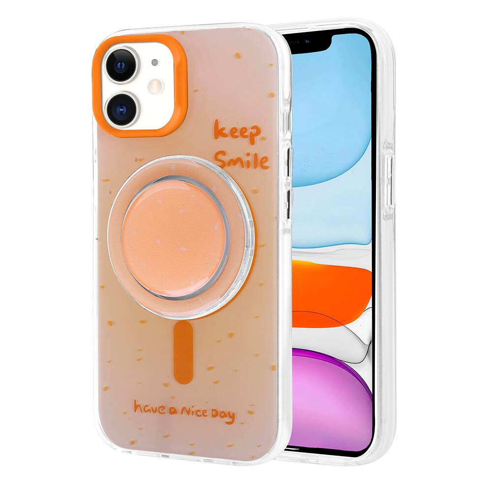 Apple iPhone 11 Kılıf Magsafe Şarj Özellikli Tak-Çıkar Pop Soketli Zore Tiktok Kapak Pembe Koyu