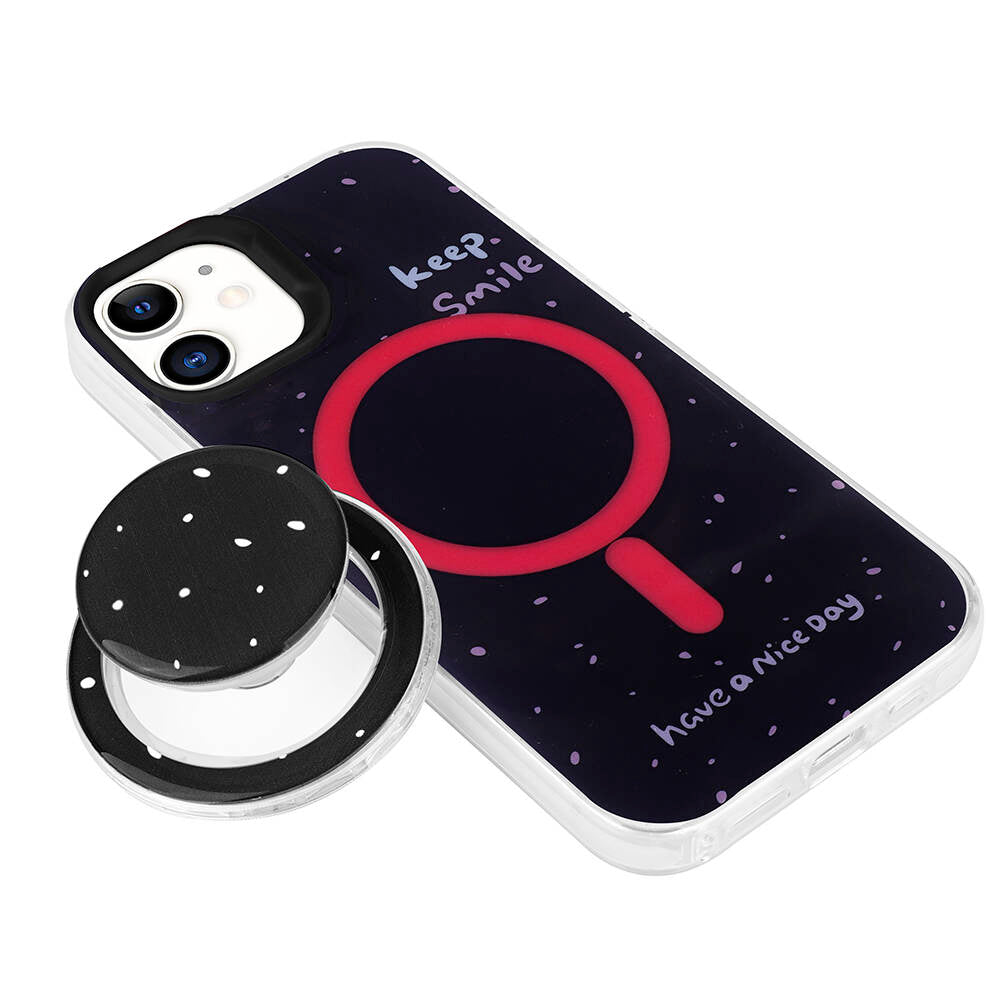 Apple iPhone 11 Kılıf Magsafe Şarj Özellikli Tak-Çıkar Pop Soketli Zore Tiktok Kapak Pembe Koyu
