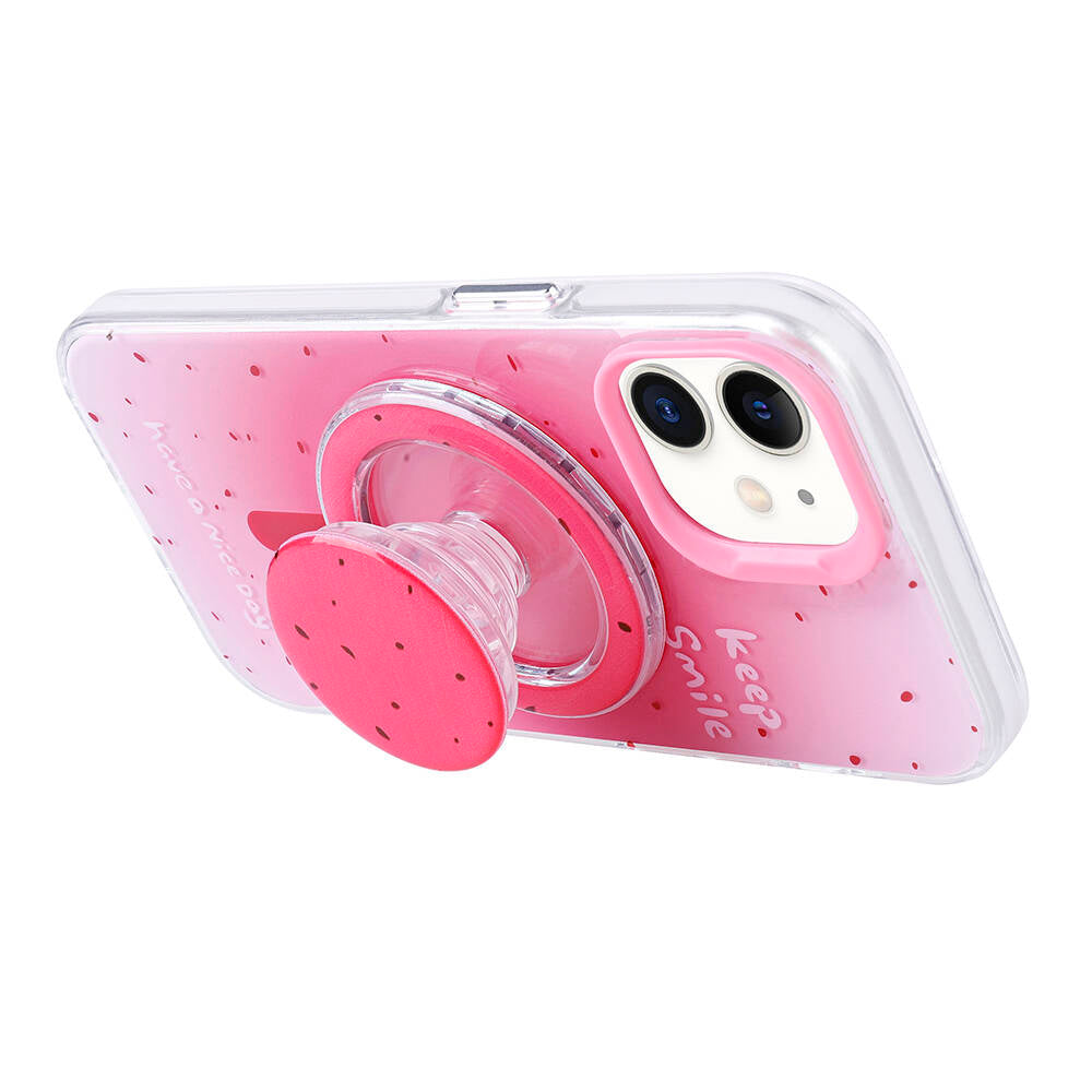 Apple iPhone 11 Kılıf Magsafe Şarj Özellikli Tak-Çıkar Pop Soketli Zore Tiktok Kapak Pembe Koyu