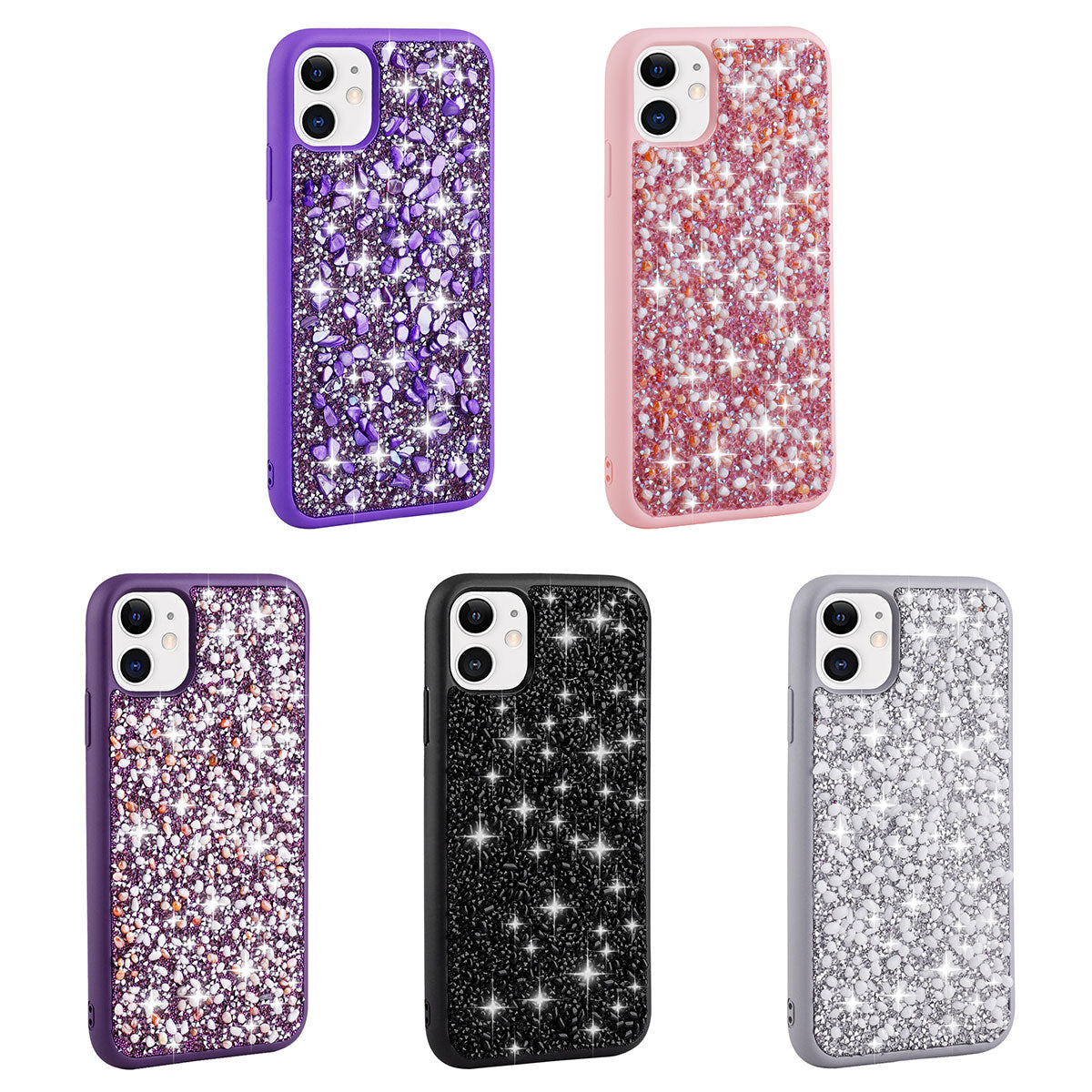 Apple iPhone 11 Kılıf Parlak Taşlı Tasarım Zore Linea Kapak Gümüş