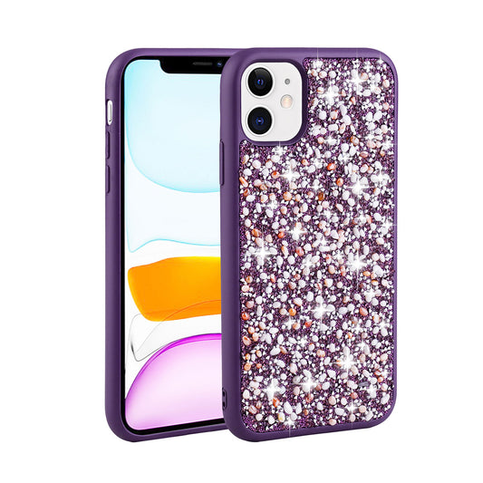 Apple iPhone 11 Kılıf Parlak Taşlı Tasarım Zore Linea Kapak Derin Mor