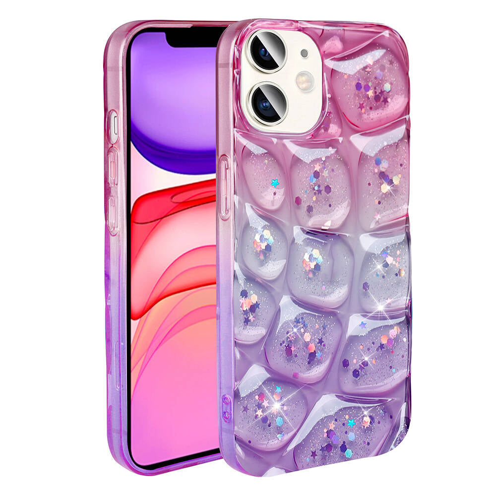 Apple iPhone 11 Kılıf Simli 3D Desenli Zore Hacar Kapak Pembe-Mor