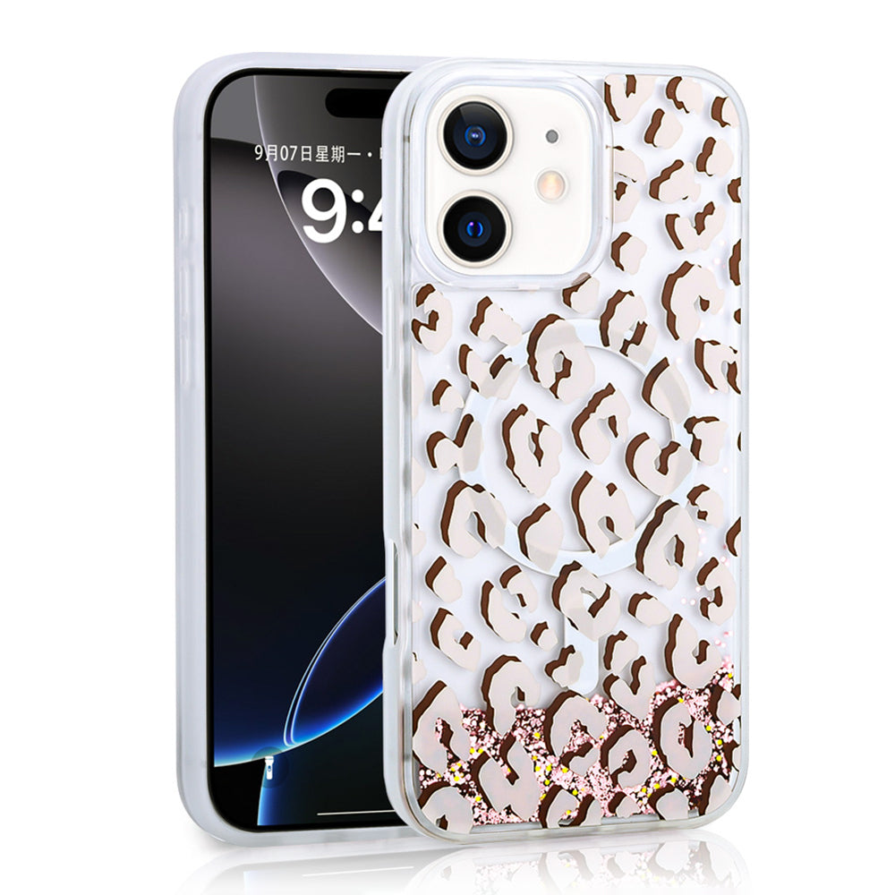 Apple iPhone 11 Kılıf Sıvılı Simli Baskılı Şeffaf Arka Yüzey Zore Mossa Silikon Kapak Pembe