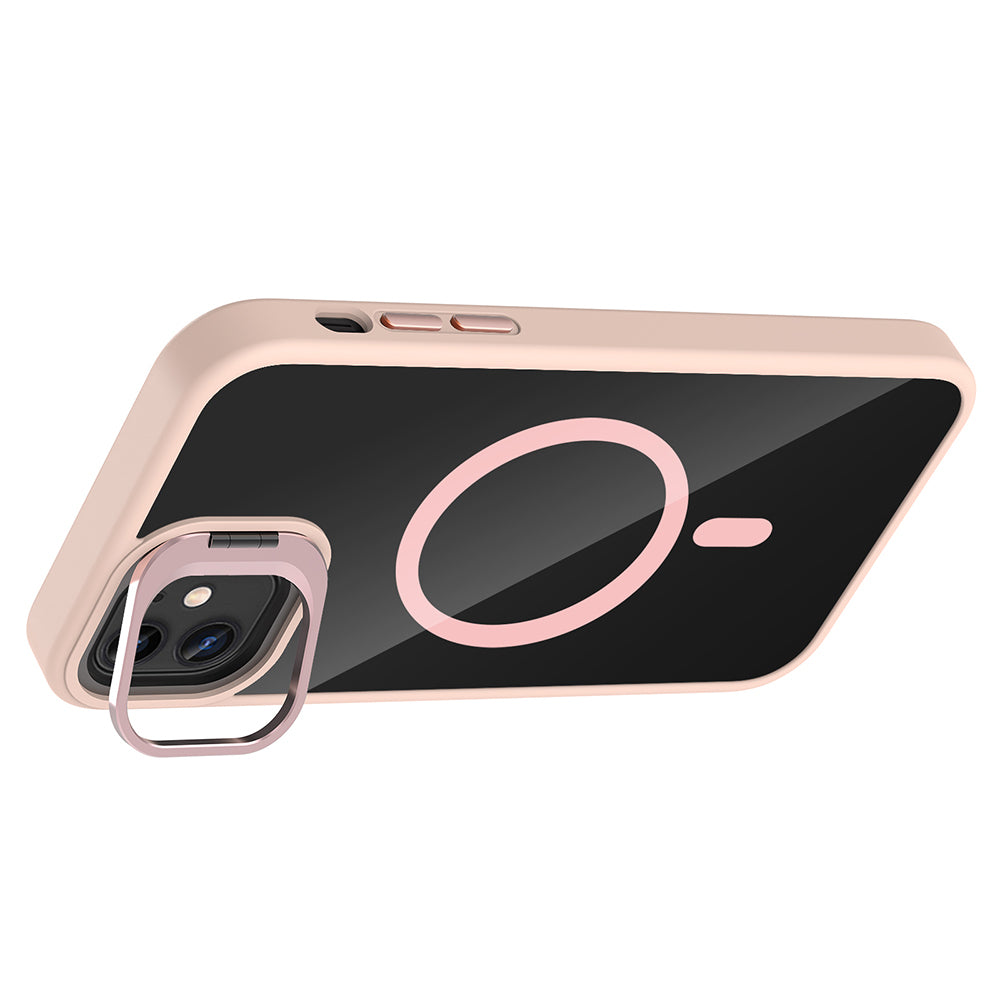 Apple iPhone 11 Kılıf Standlı ve Kamera Lens Hediyeli M-Safe Şarj Özellikli Zore Etro Kapak Pembe