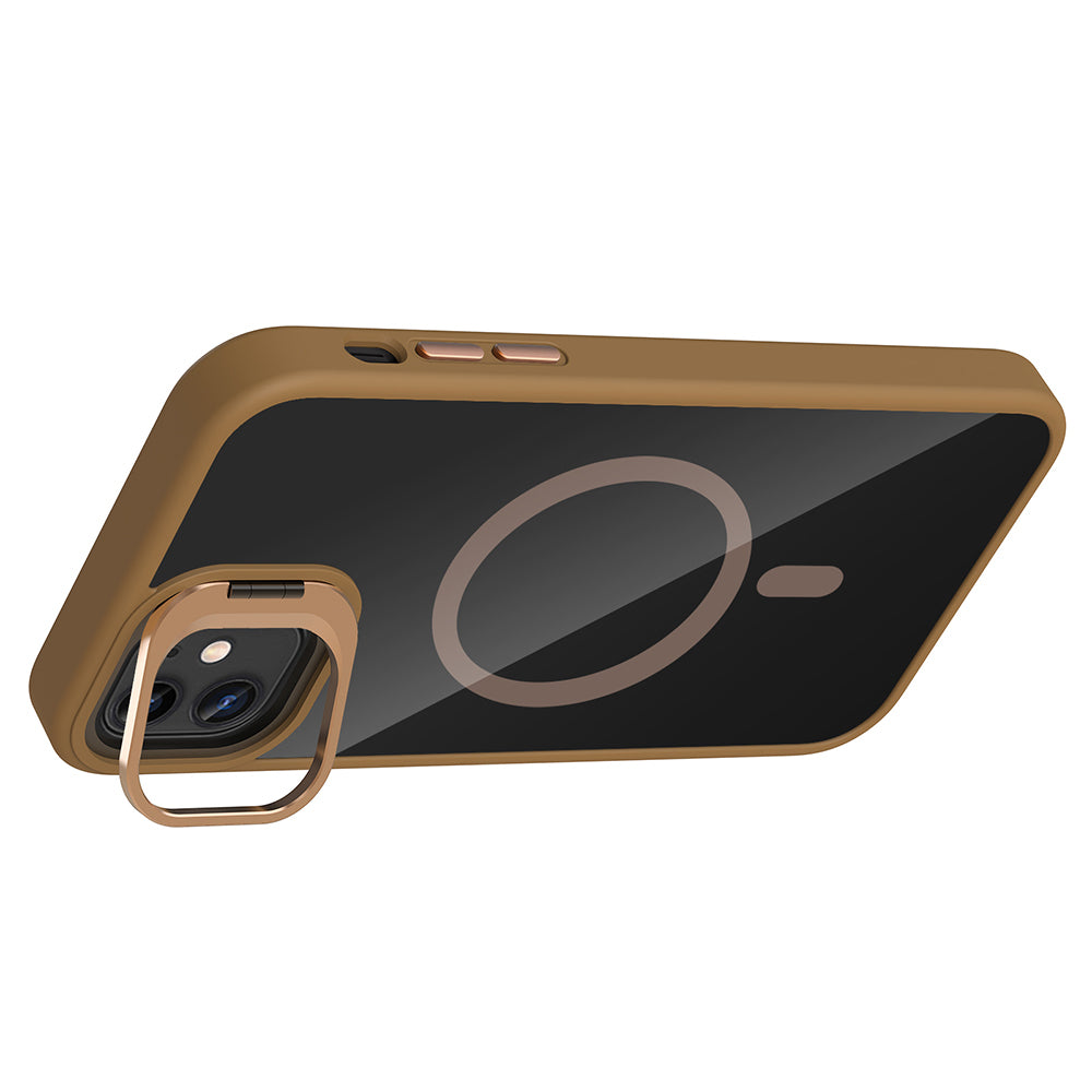 Apple iPhone 11 Kılıf Standlı ve Kamera Lens Hediyeli M-Safe Şarj Özellikli Zore Etro Kapak Pembe