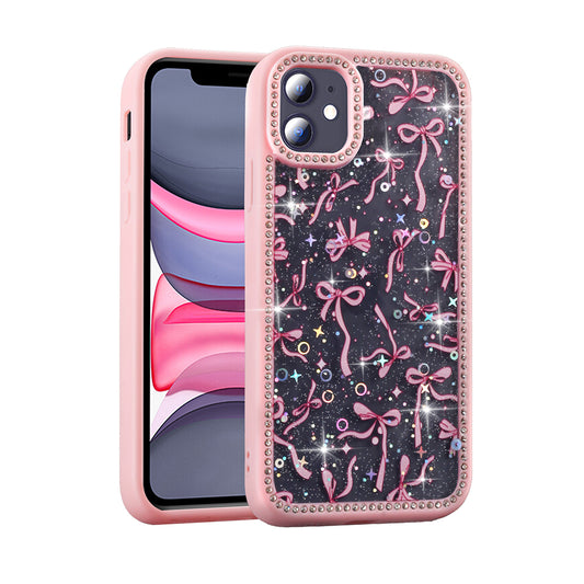 Apple iPhone 11 Kılıf Taşlı ve Simli Tasarım Zore Azra Kapak Pembe