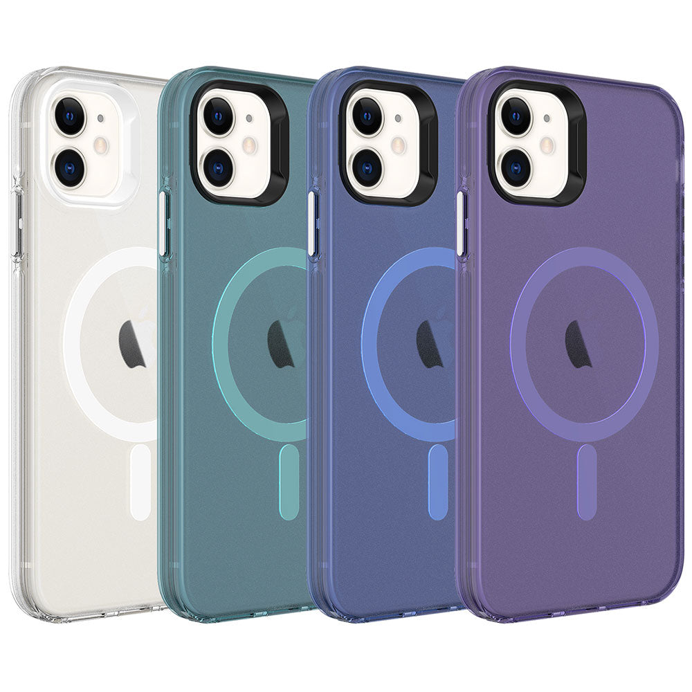 Apple iPhone 11 Kılıf Zore Magsafe Şarj Özellikli Buzlu Transparan C-Pro Sert Kapak Turuncu