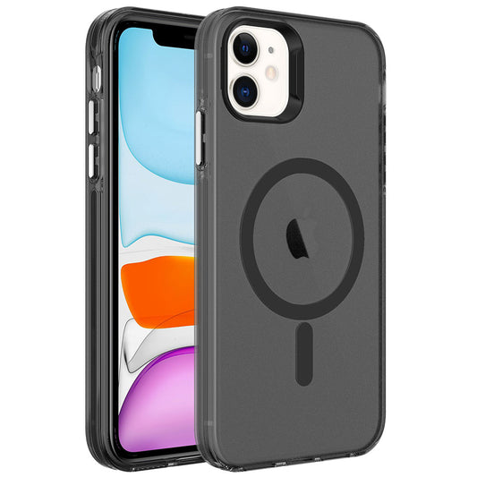 Apple iPhone 11 Kılıf Zore Magsafe Şarj Özellikli Buzlu Transparan C-Pro Sert Kapak Siyah