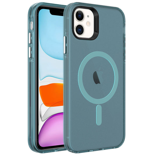 Apple iPhone 11 Kılıf Zore Magsafe Şarj Özellikli Buzlu Transparan C-Pro Sert Kapak Yeşil