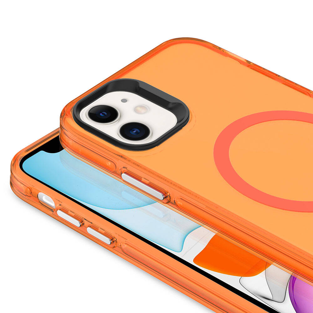 Apple iPhone 11 Kılıf Zore Magsafe Şarj Özellikli Buzlu Transparan C-Pro Sert Kapak Turuncu