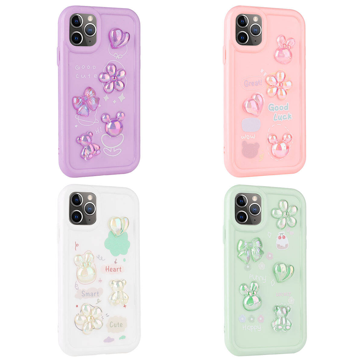 Apple iPhone 11 Pro Max Kılıf Kabartma Figürlü Parlak Zore Toys Silikon Kapak Beyaz