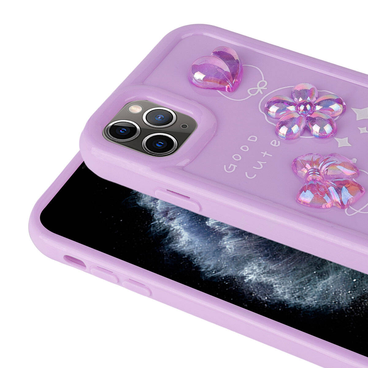 Apple iPhone 11 Pro Max Kılıf Kabartma Figürlü Parlak Zore Toys Silikon Kapak Pembe