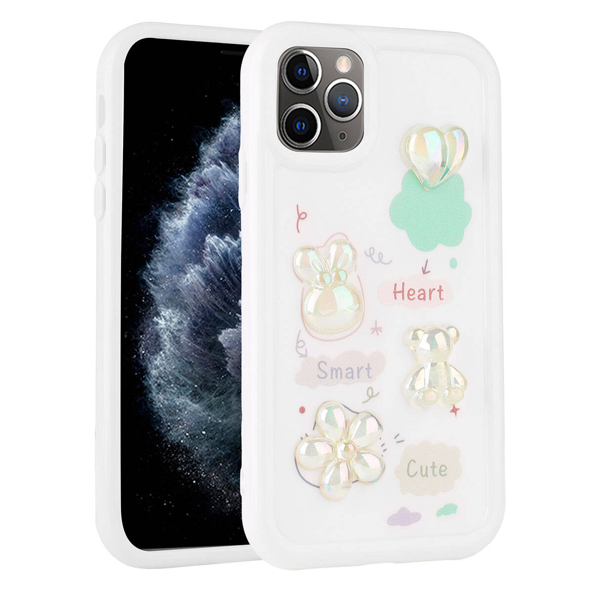 Apple iPhone 11 Pro Max Kılıf Kabartma Figürlü Parlak Zore Toys Silikon Kapak Pembe