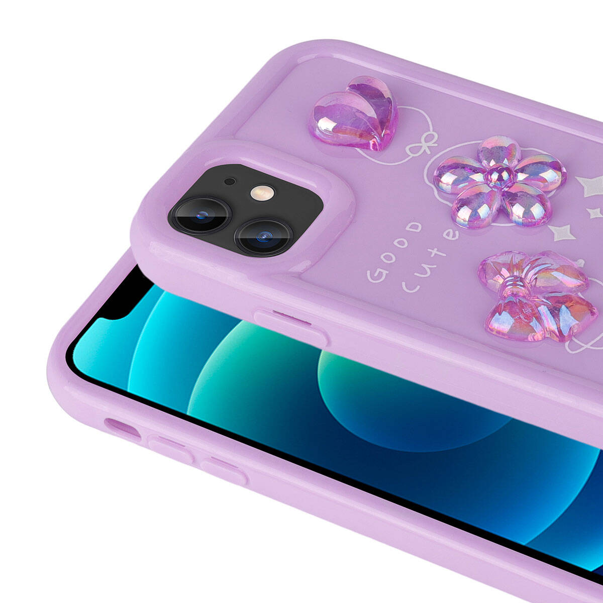 Apple iPhone 12 Kılıf Kabartma Figürlü Parlak Zore Toys Silikon Kapak Açık Yeşil