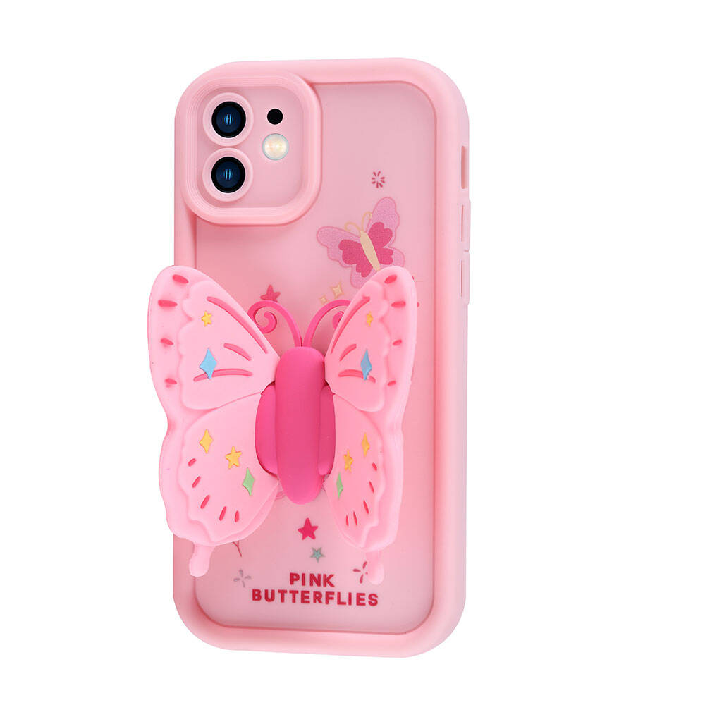 Apple iPhone 12 Kılıf Kamera Korumalı Figür Tasarımlı Zore Kapya Kapak Pembe Koyu