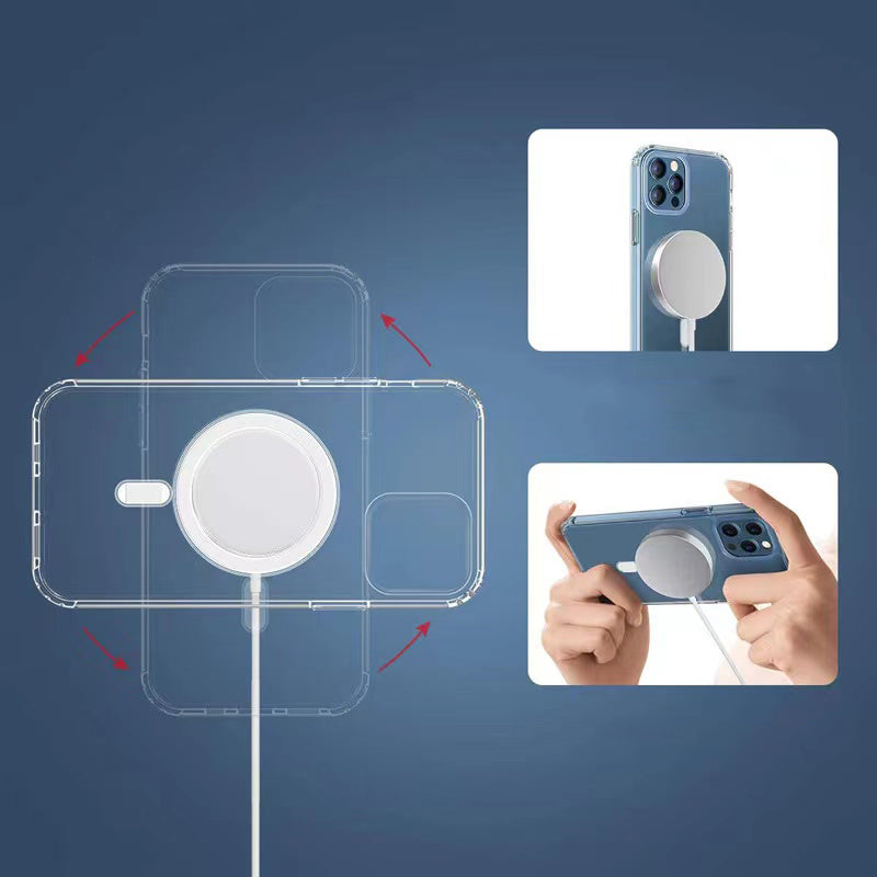 Apple iPhone 12 Mini Kılıf Magsafe Şarj Özellikli Şeffaf Sert PC Zore Embos Kapak Renksiz