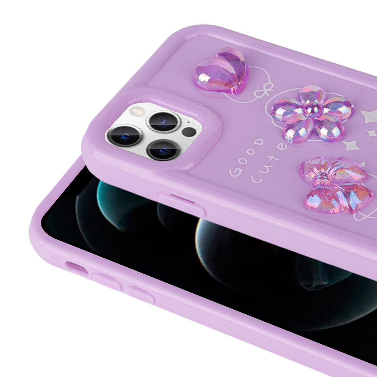 Apple iPhone 12 Pro Kılıf Kabartma Figürlü Parlak Zore Toys Silikon Kapak Beyaz