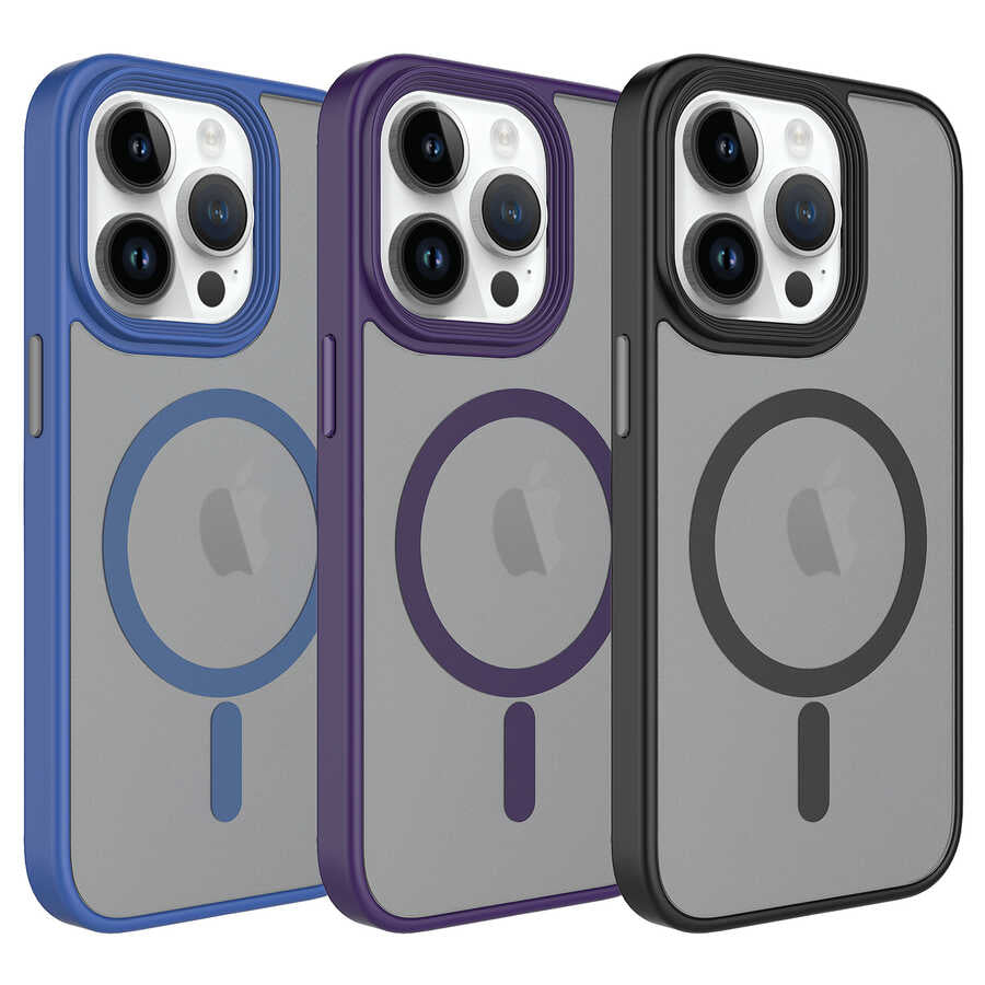 Apple iPhone 12 Pro Kılıf Mat Arka Yüzey Wireless Şarj Özellikli Zore Flet Magsafe Kapak Derin Mor