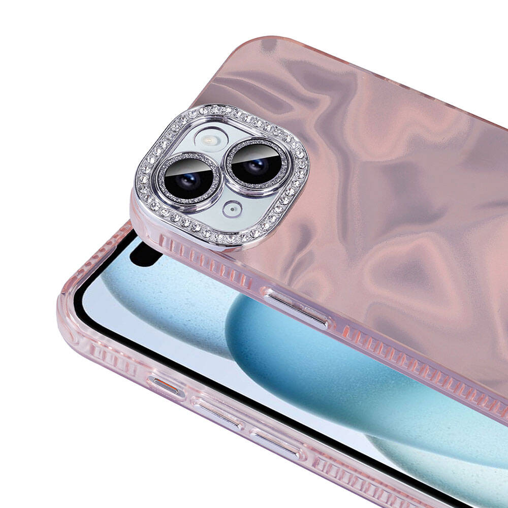 Apple iPhone 13 Kılıf Airbagli Parlak Taş Detay Tasarımlı Zore Esila Kapak Pembe
