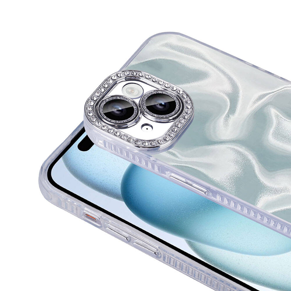 Apple iPhone 13 Kılıf Airbagli Parlak Taş Detay Tasarımlı Zore Esila Kapak Pembe