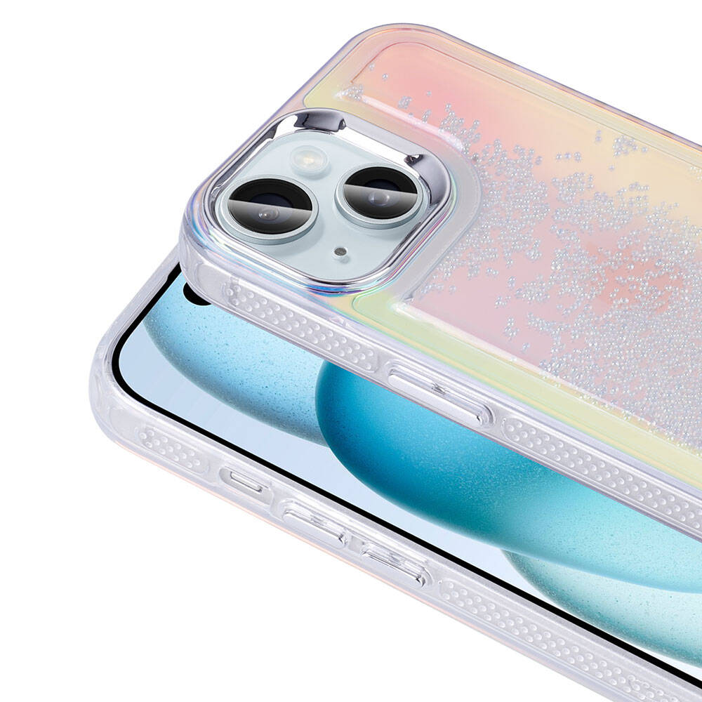Apple iPhone 13 Kılıf Airbagli Renkli Arka Yüzey Boncuk Tasarımlı Zore Kumul Kapak Mor