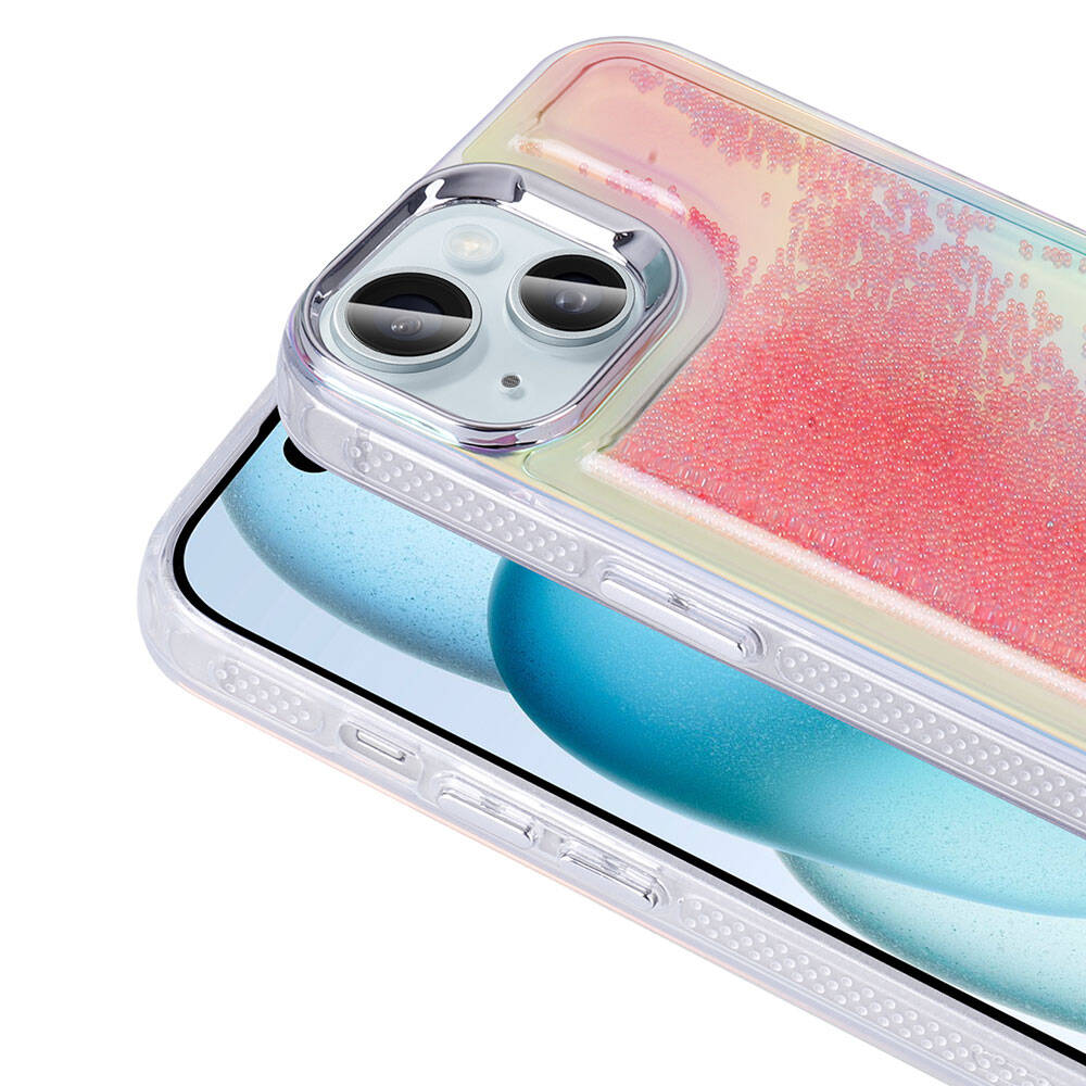 Apple iPhone 13 Kılıf Airbagli Renkli Arka Yüzey Boncuk Tasarımlı Zore Kumul Kapak Pembe