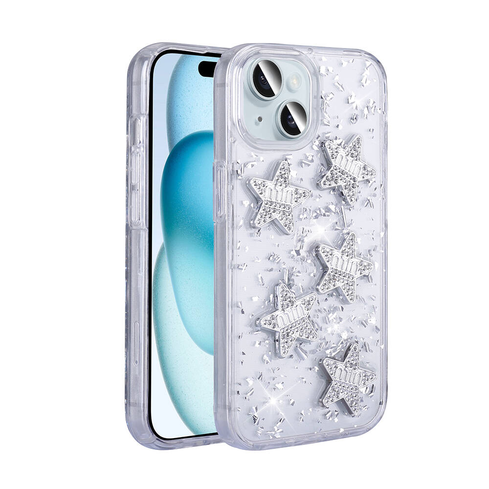 Apple iPhone 13 Kılıf Airbagli Simli Arka Yüzey Zore Işıltı Silikon Kapak Pembe