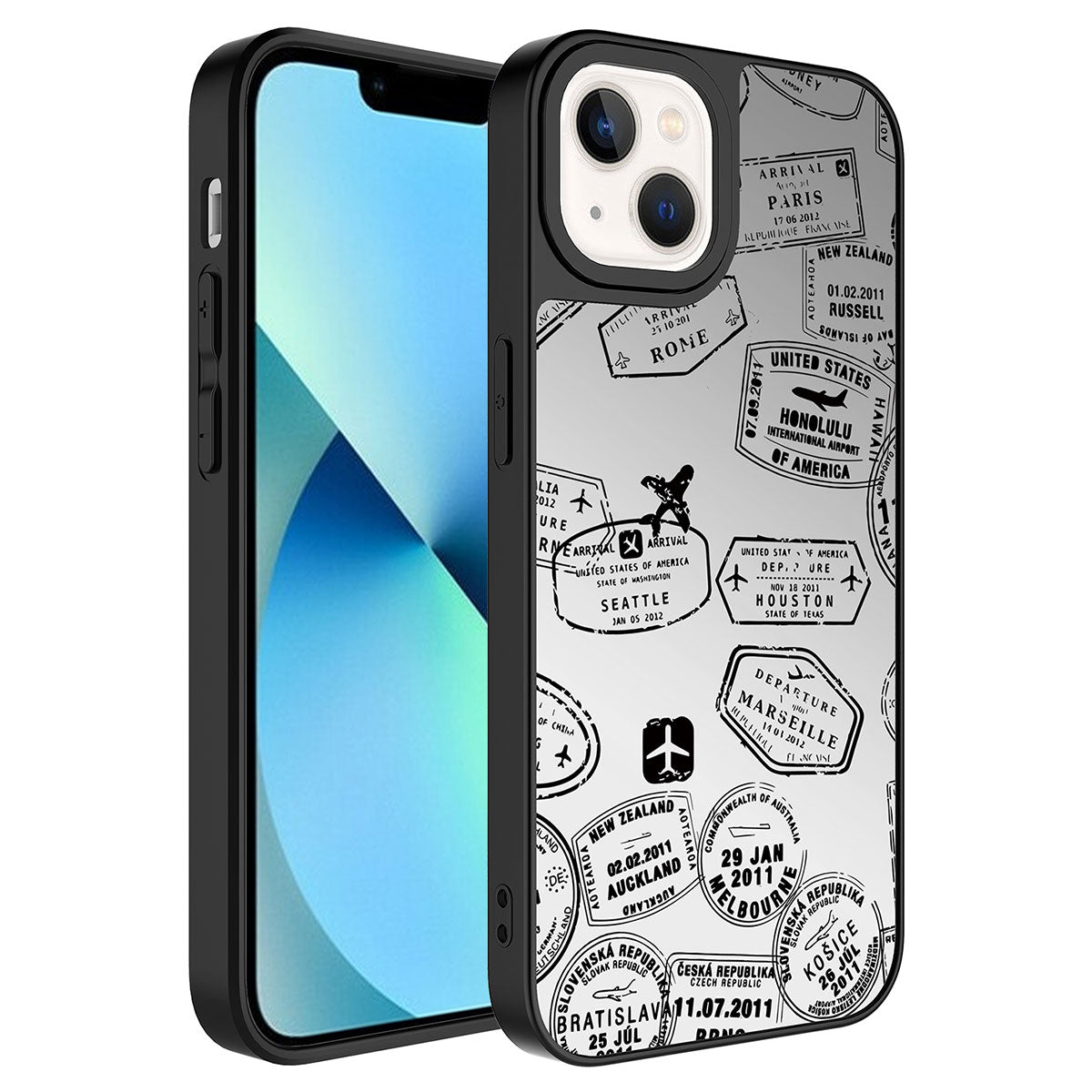 Apple iPhone 13 Kılıf Aynalı Desenli Kamera Korumalı Parlak Zore Mirror Kapak Seyahat
