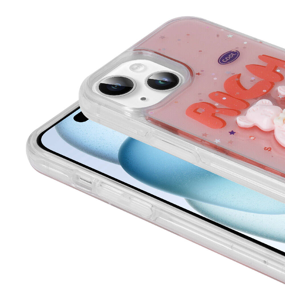 Apple iPhone 13 Kılıf Kabartma Figürlü Parlak Zore Minimini Silikon Kapak Kırmızı