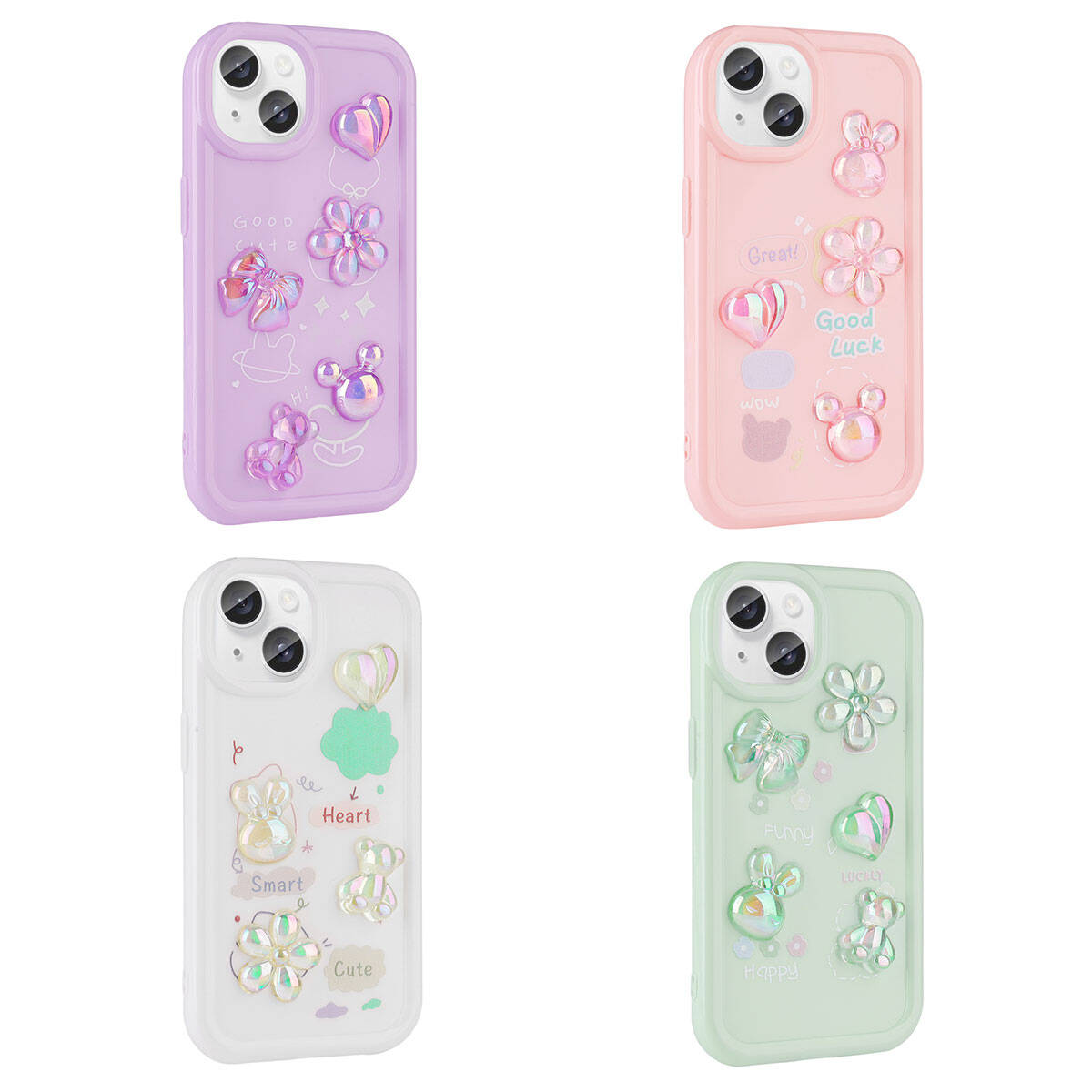 Apple iPhone 13 Kılıf Kabartma Figürlü Parlak Zore Toys Silikon Kapak Beyaz